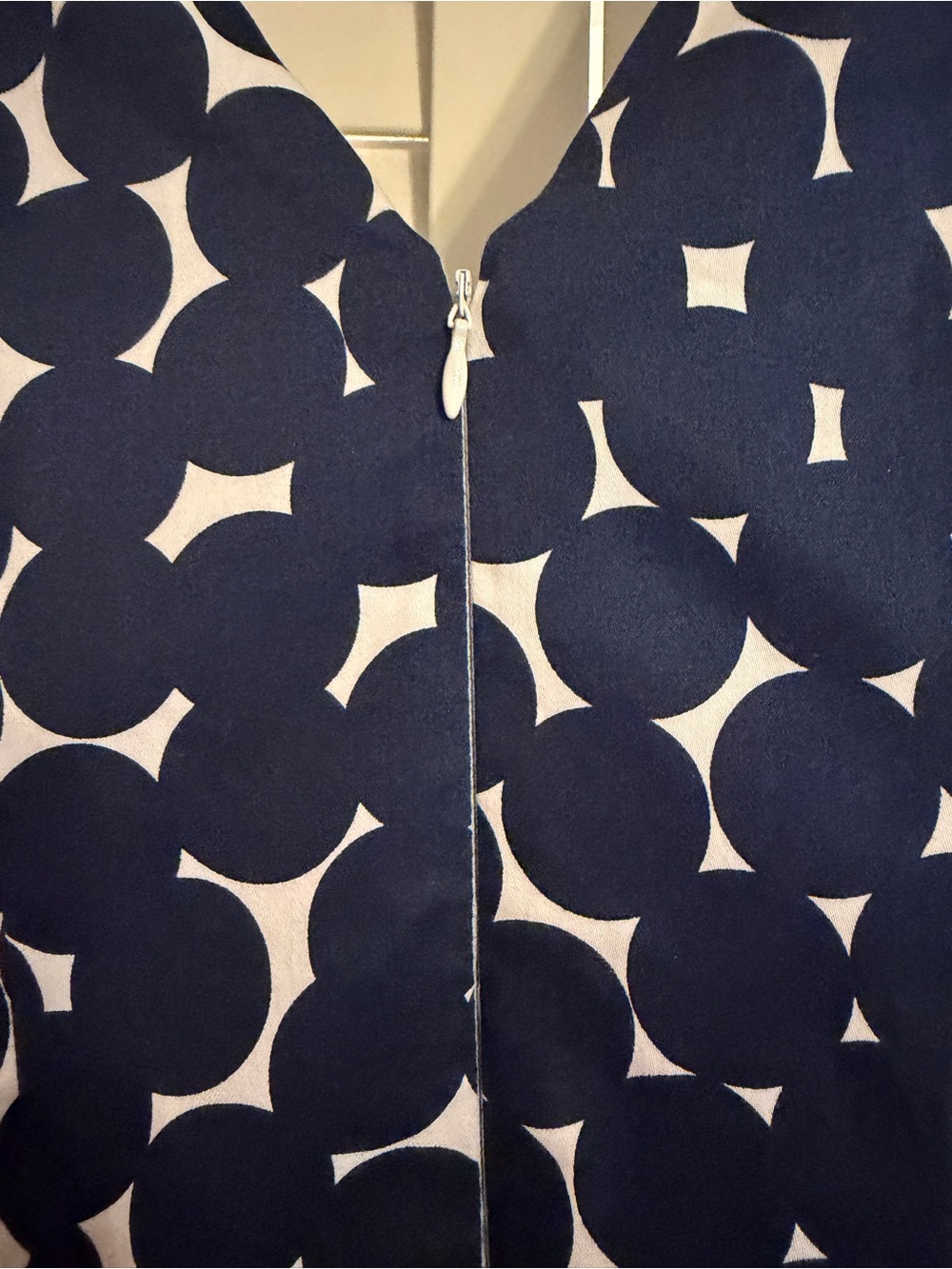 Nine West Navy and White Polka Dot V-Neck Midi Dress - Picture 4 of 4